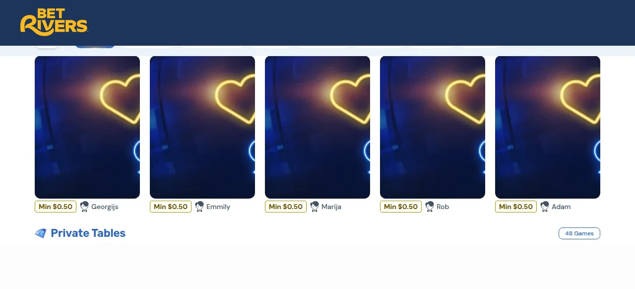 BetRivers Casino live dealer tables seen on the Alberta site