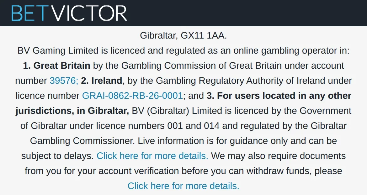 BetVictor licence