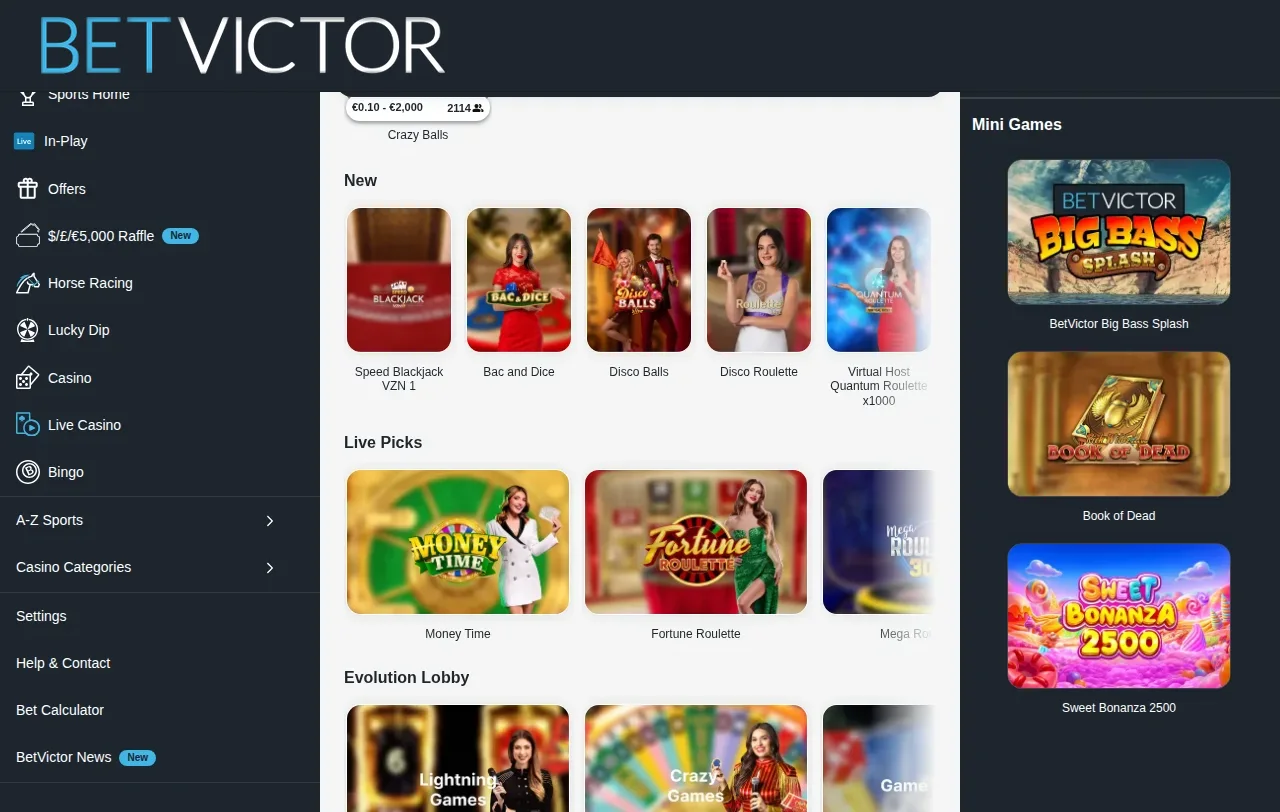 BetVictor live dealer tables seen on the Alberta site