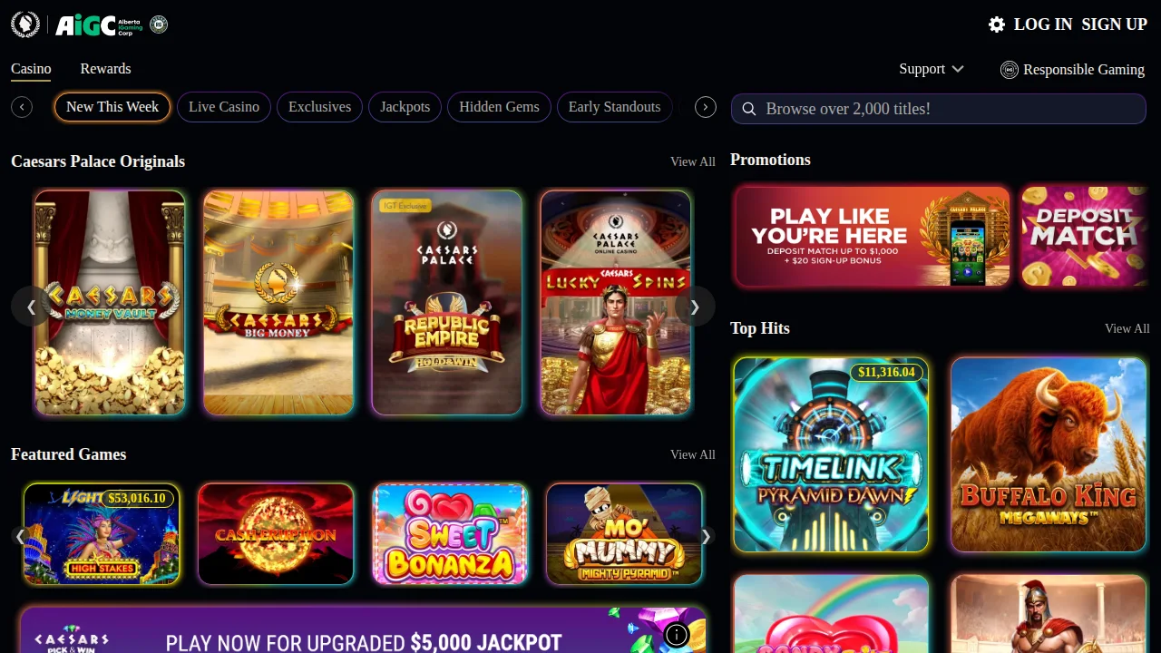 Caesars Palace Online Casino homepage on the desktop site