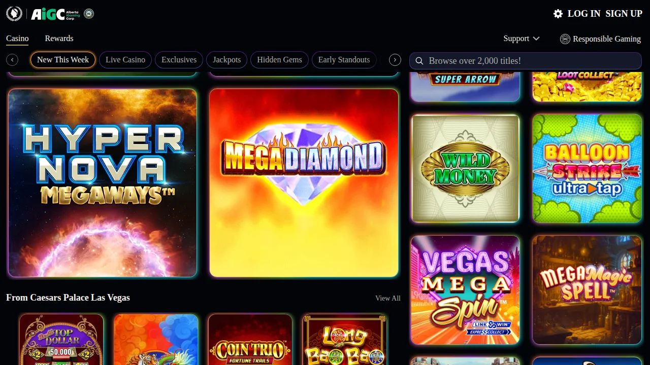 Caesars Palace Online Casino homepage seen on the Alberta site