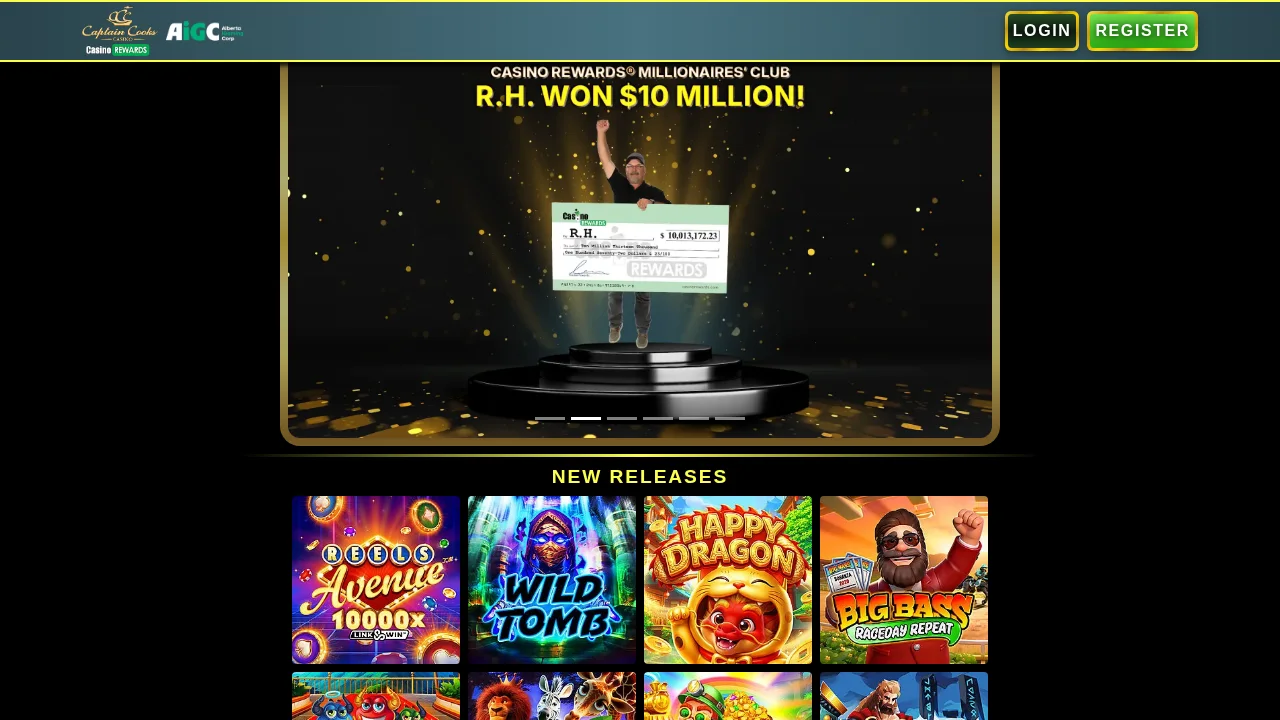 Captain Cooks Casino homepage on the desktop site