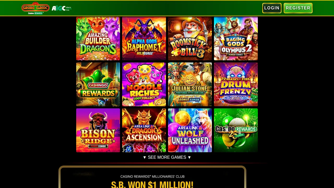 Casino Classic homepage seen on the Alberta site
