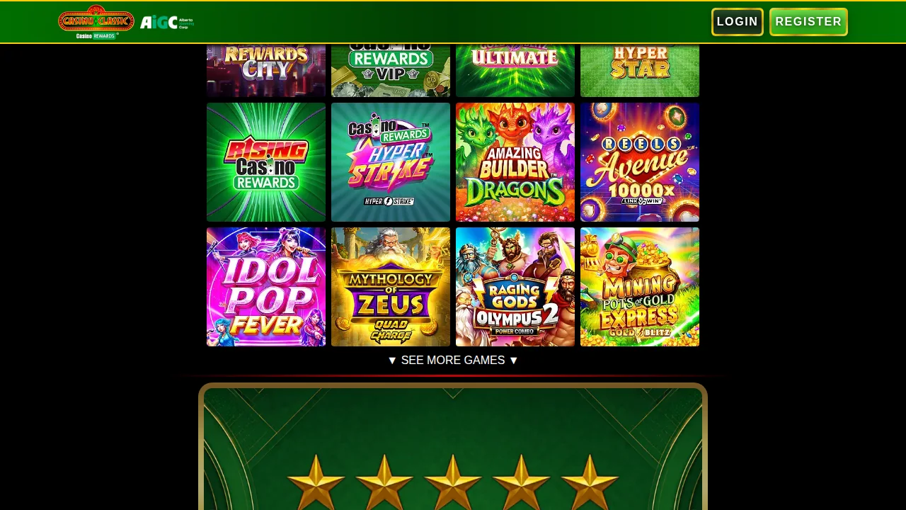 Casino Classic homepage as it appears to Alberta players