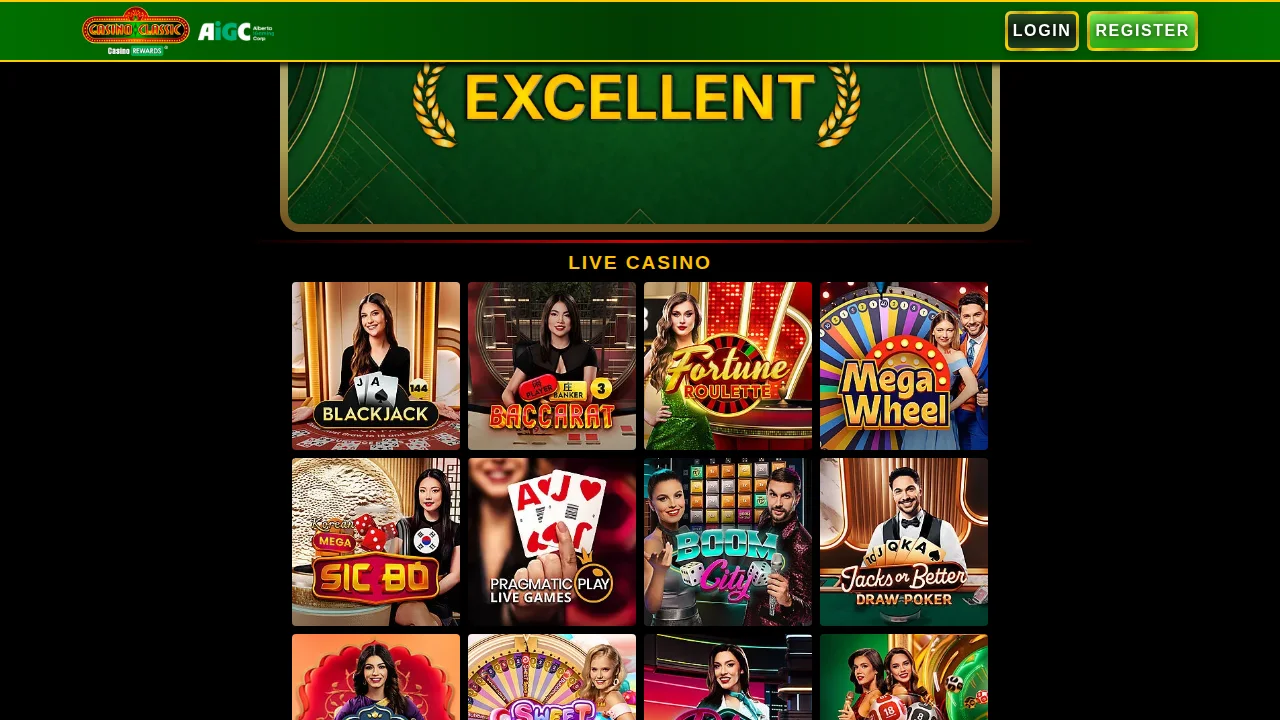 Casino Classic homepage on the desktop site