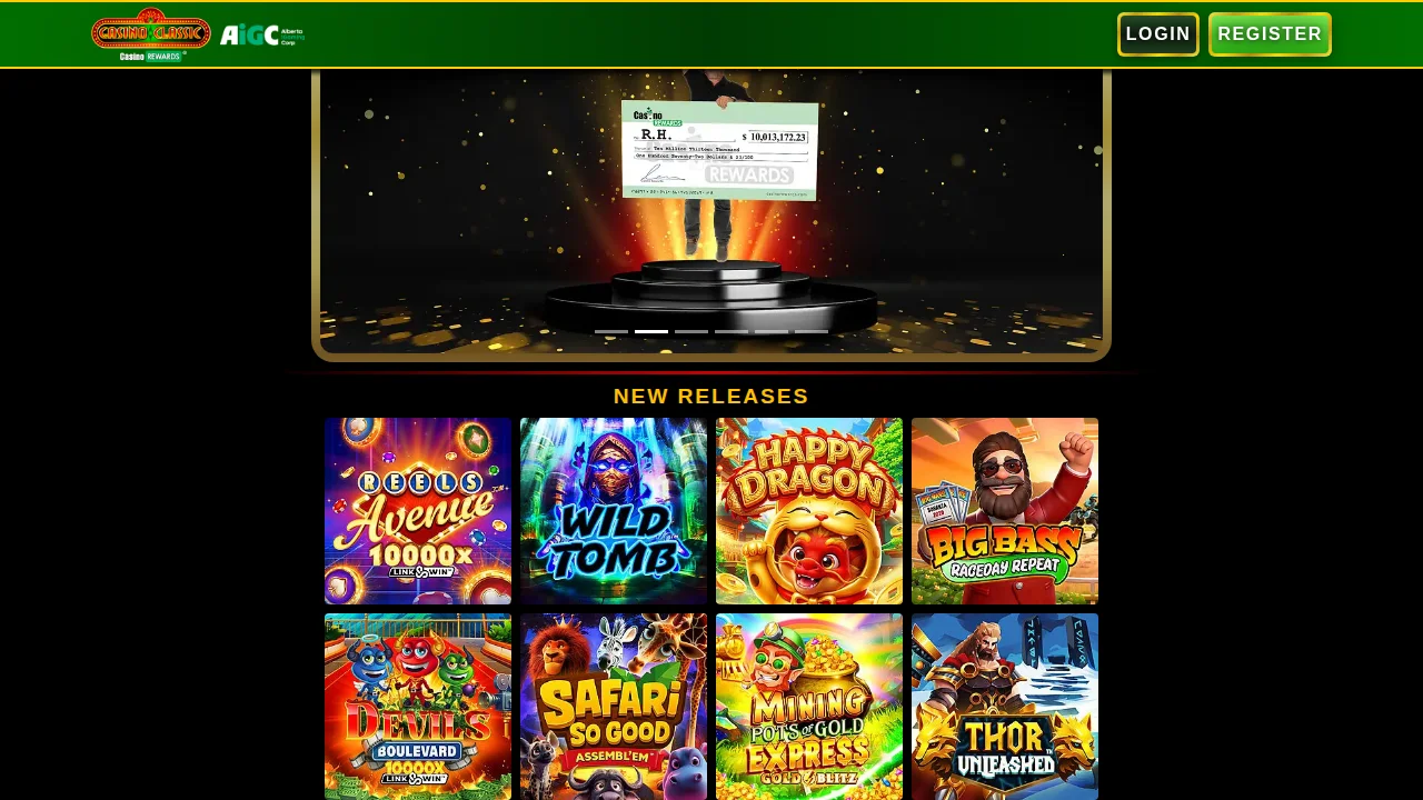 Casino Classic homepage seen on the Alberta site