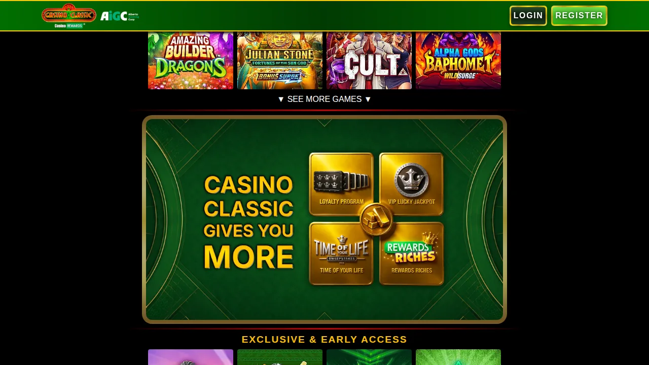 Casino Classic homepage as it appears to Alberta players