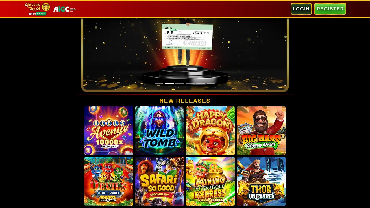 Golden Tiger Casino homepage as it appears to Alberta players