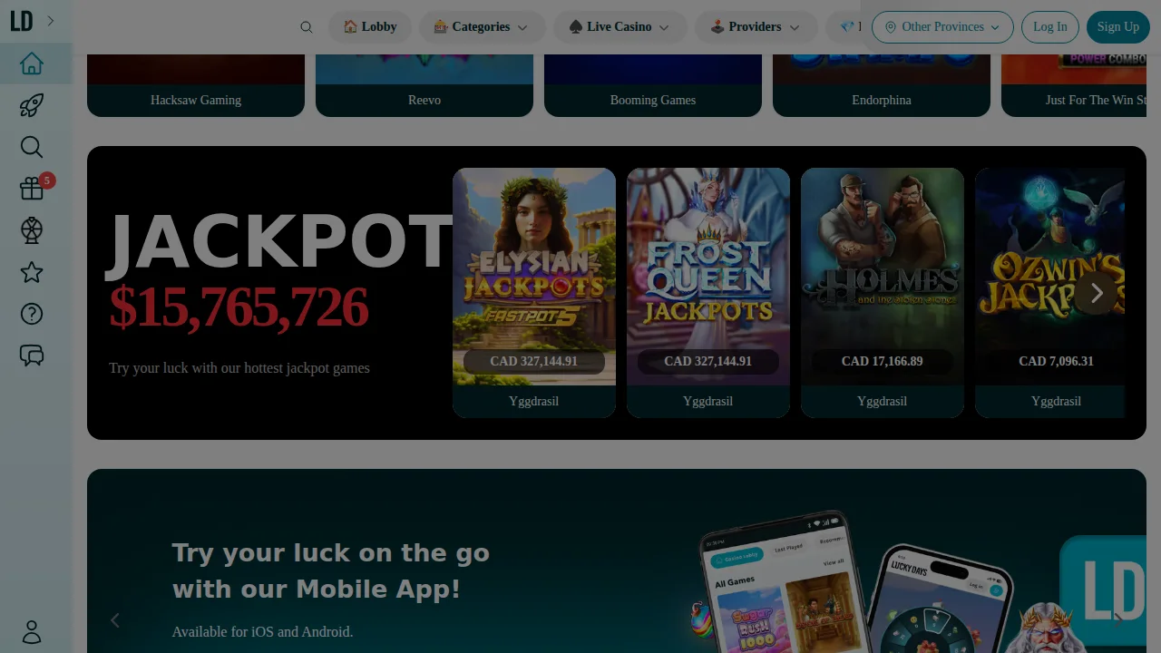 LuckyDays Casino homepage seen on the Alberta site