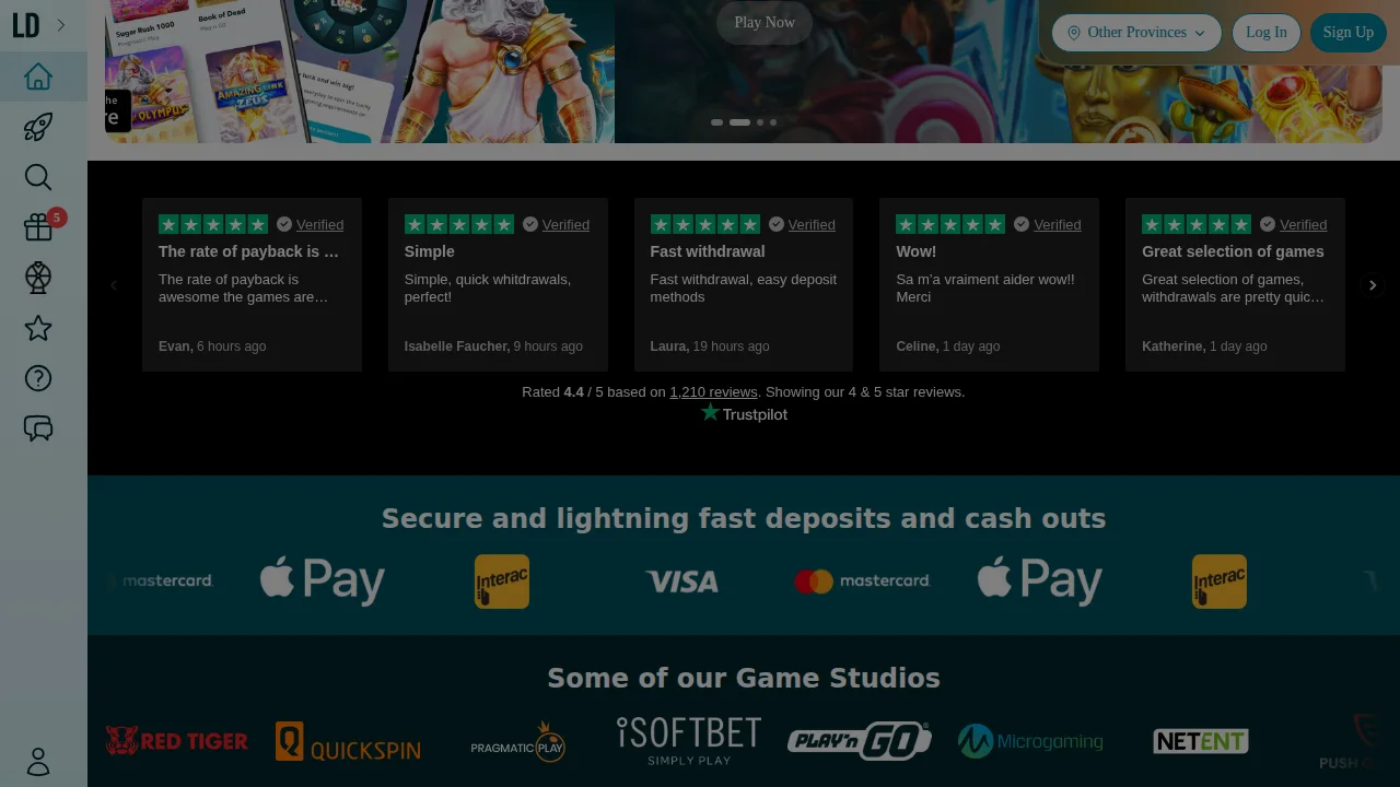LuckyDays Casino homepage as it appears to Alberta players