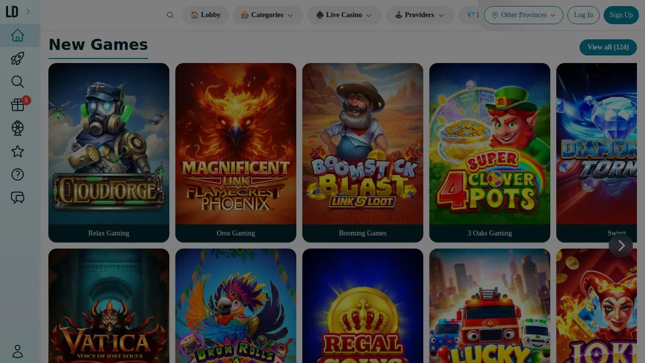 LuckyDays Casino homepage on the desktop site